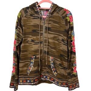 Johnny was size medium embroidered hoodie jacket